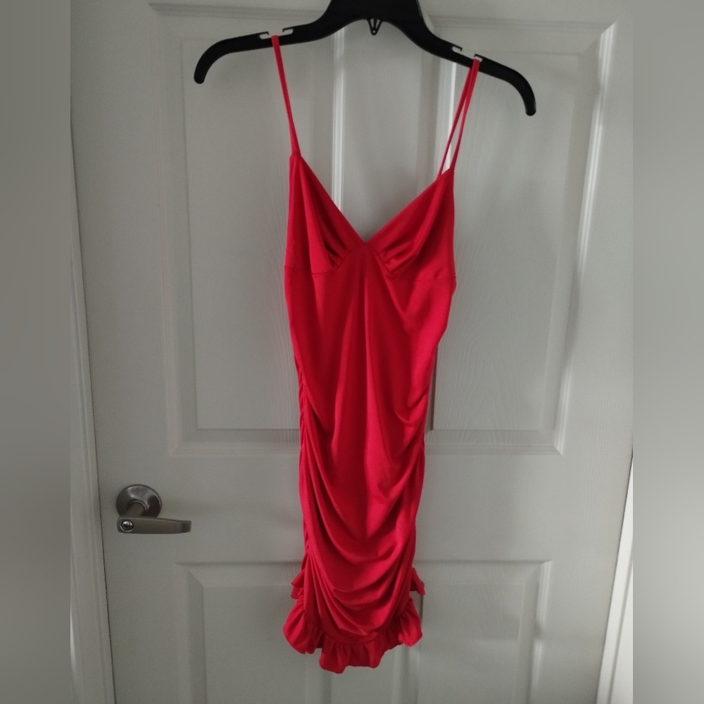 SHEIN Red Ruched Satin Slip Dress Size M